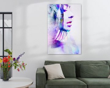 Porträt einer Frau in Abstract Purple Pink Blue von Art By Dominic