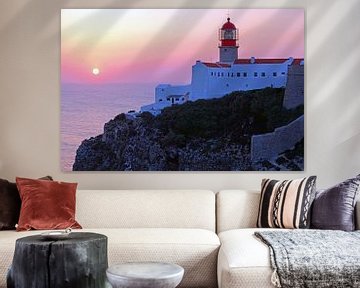 Leuchtturm Cabo Vicente Sagres Portugal mit Sonnenuntergang von Eye on You
