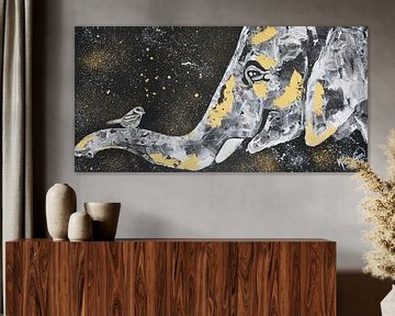 De olifant en de vogel van Kathleen Artist Fine Art