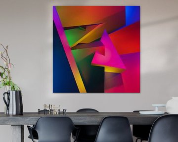 Abstracte compositie met kubistische piramide en 3d blokken van Pat Bloom - Moderne 3D, abstracte kubistische en futurisme kunst