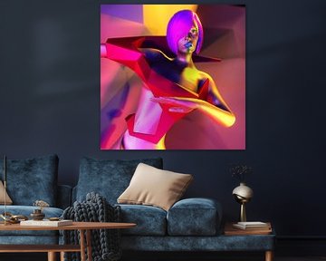 Futuristische virtuele 3d vrouw figuur in een digitale virtuele droom wereld van Pat Bloom - Moderne 3D, abstracte kubistische en futurisme kunst