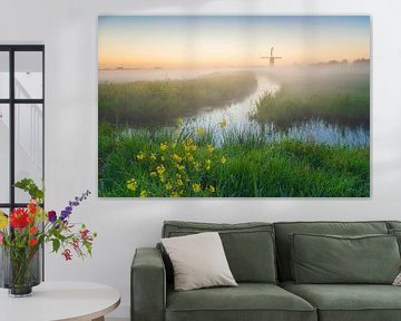 Nederlands polderlandschap met molens van Original Mostert Photography