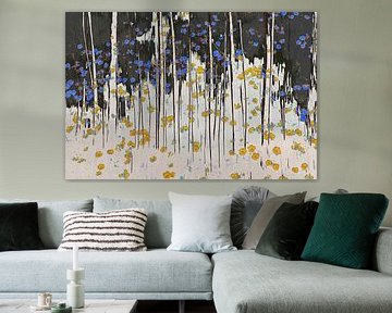 Impressionistisch kleurijk beeld van bomen en bloemen