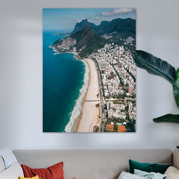 View of the sea and beaches of Rio de Janeiro Ipanema and Leblon from helicopter