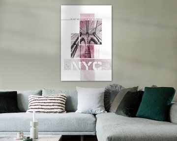 NYC Brooklyn Bridge en détail | Marbre rose sur Melanie Viola