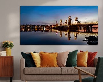 City bridge over the river IJssel in Kampen after sunset