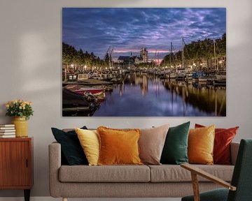 Large Dordrecht Church with reflection in the New Harbour by Dennisart Fotografie