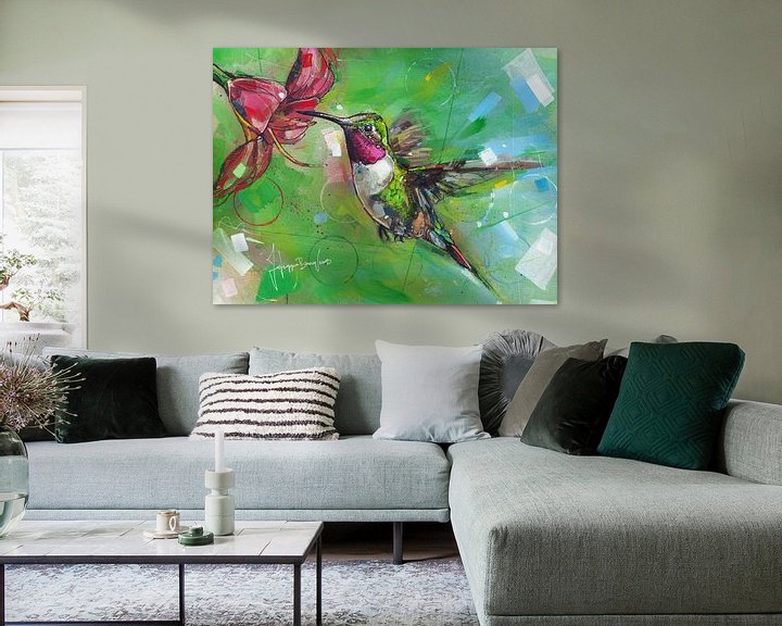 Sfeerimpressie: Kolibrie schilderij van Jos Hoppenbrouwers