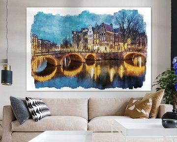 Aquarel Keizersgracht Amsterdam van Peter Bolman