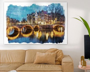 Aquarel Keizersgracht Amsterdam van Peter Bolman