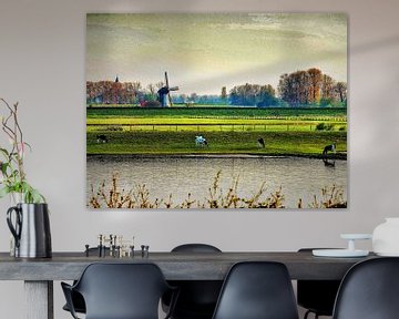 Nederlands landschap met een windmolen van Vladimir Kozich