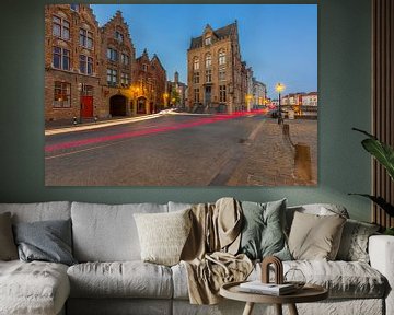 Jan Van Eyckplein in Bruges during the blue hour by Nele Mispelon