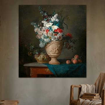 Bouquet of Flowers in a Terracotta Vase with Peaches and Grapes,  Anne Vallayer-Coster