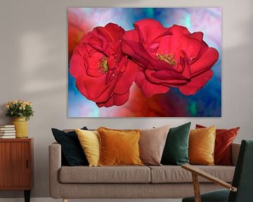 Rode rozen in aquarel bewerking