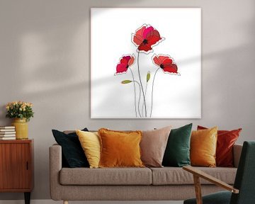 Klaproos Poppy op het wit illustratie tekening kunst wild roos van sarp demirel