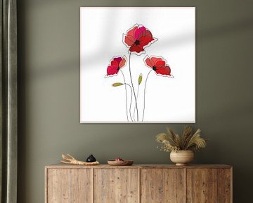 Klaproos Poppy op het wit illustratie tekening kunst wild roos van sarp demirel