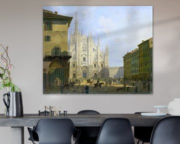 Giovanni Migliara, Zicht op de Piazza del Duomo, Milaan - 1819 - 1828 van Atelier Liesjes
