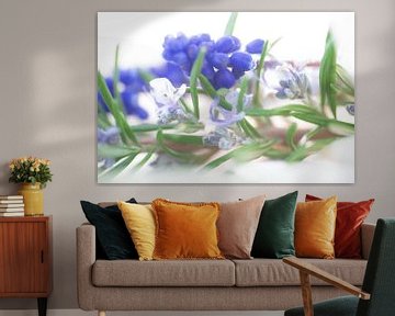 Delicate blauwe tinten van de lente uit bloemen en bladeren van Tanja Riedel