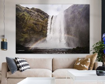 Skogafoss waterval IJsland met regenboog van Kim van Dijk