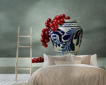 Ginger jar, vase with red berries by Joske Kempink