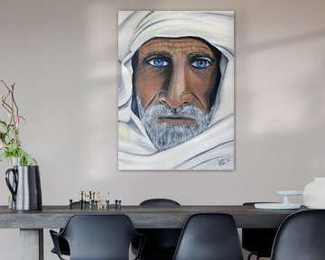 Gemälde portret der Berberin mit blauen Augen und Schal in Ölfarbe