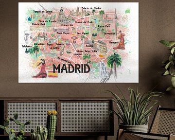 Madrid Spain Illustrated Travel Map with Roads Landmarks and Tourist Highlights