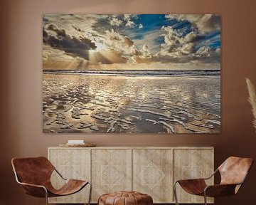 Noordzeestrand en de Noordzee tijdens de zonsondergang van eric van der eijk