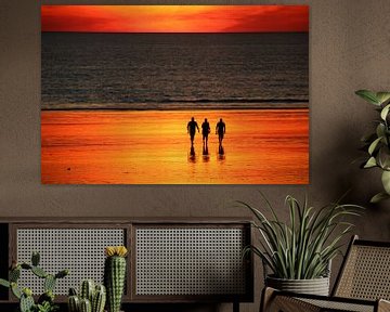 Enjoy the beach with friends at sunset