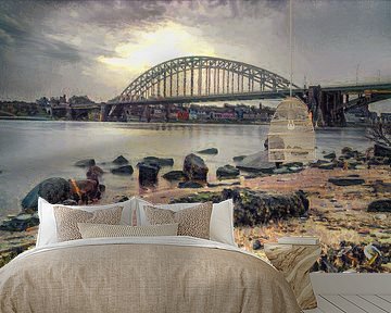 Impressionist work of art from Nijmegen - Strandje, de Waal and de Waalkade by Slimme Kunst.nl