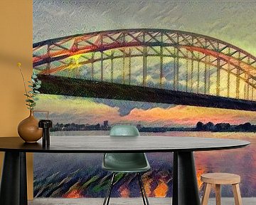 Panorama of Waalbrug - Atmospheric painting of Nijmegen by Slimme Kunst.nl