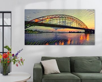 Panorama van Waalbrug - Sfeervol schilderij van Nijmegen van Slimme Kunst.nl