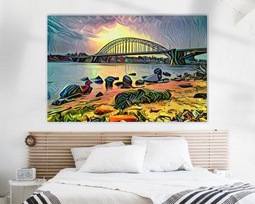 Abstrakte Kunst aus Nimwegen - Panoramagemälde der Waalbrücke bei Nimwegen von Slimme Kunst.nl