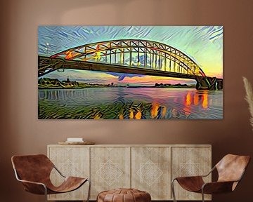 Abstracte skyline van Nijmegen - Panorama schilderij van de Waalbrug bij Nijmegen