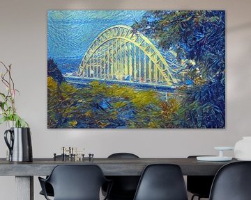 Kunstwerk Waalbrug van Nijmegen - geschilderd met ons algoritme in de stijl van Van Gogh van Slimme Kunst.nl