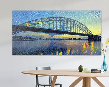 Skyline van Nijmegen in de stijl van Van Gogh - Warm panorama kunstwerk