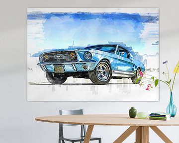 Ford Mustang 1967 schilderij aquarelverf
