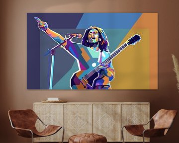 Bob Marley Pop Art Schilderij Reggae & Dreadlocks van Kunst Kriebels