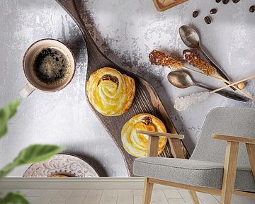 Tasty breakfast with coffee rolls and coffee by Iryna Melnyk