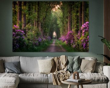Path through the flowering rhododendrons by Edwin Mooijaart