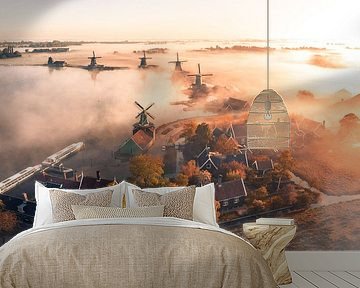 Zaanse schans in the fog by Ewold Kooistra