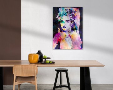 Abstraktes Porträt der Madonna Vogue in Rosa, Orange und Blau, von Art By Dominic