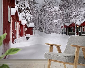 Finland, huisjes in de sneeuw van Frank Peters