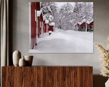 Finland, huisjes in de sneeuw van Frank Peters