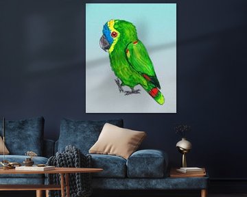 Blauwvoorhoofdamazone papegaai van Bianca Wisseloo