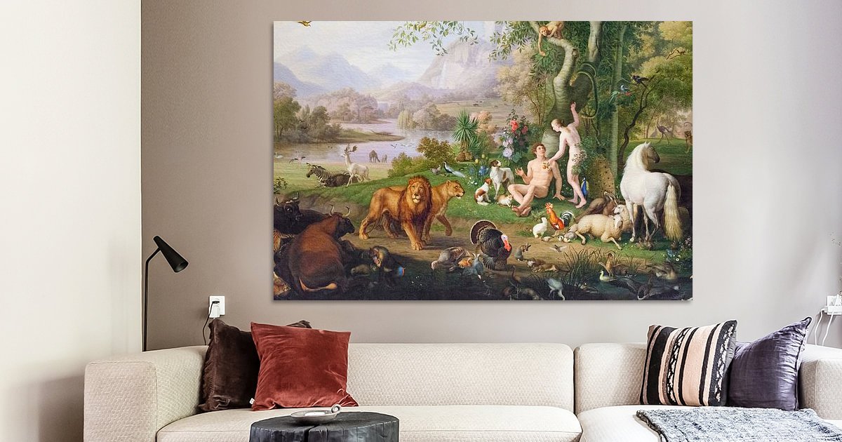 Adam and Eve in the Garden of Eden, Johann Wenzel Peter on canvas ...