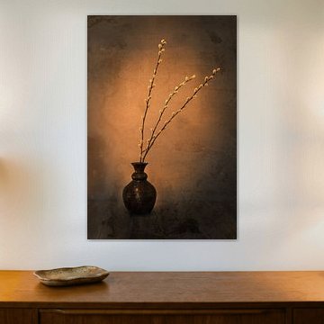 Brown vase with catkins