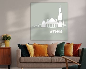 Arnhem skyline en beroemde gebouwen wit met zachtgroen van Kirtah Designs