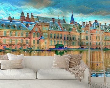 Modern Panorama Schilderij Binnenhof aan Hofvijver Den Haag van Slimme Kunst.nl