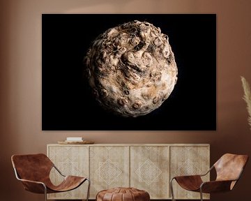 Celeriac on black background by Iris Koopmans