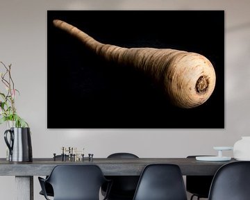 Parsnip on black background by Iris Koopmans